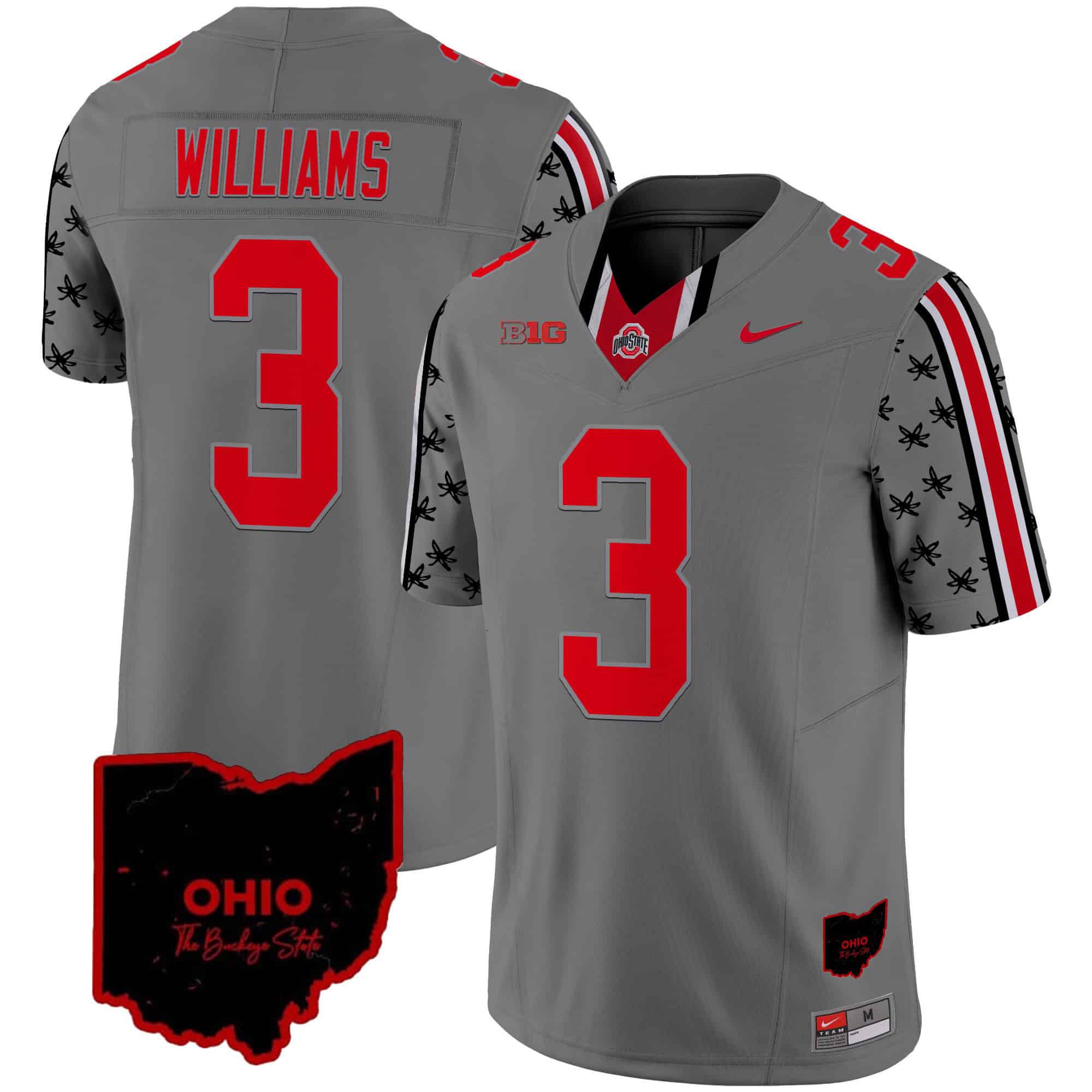 Men Ohio State Buckeyes #3 Williams Grey 2024 Nike Home Patch Vapor Limited NCAA Jersey